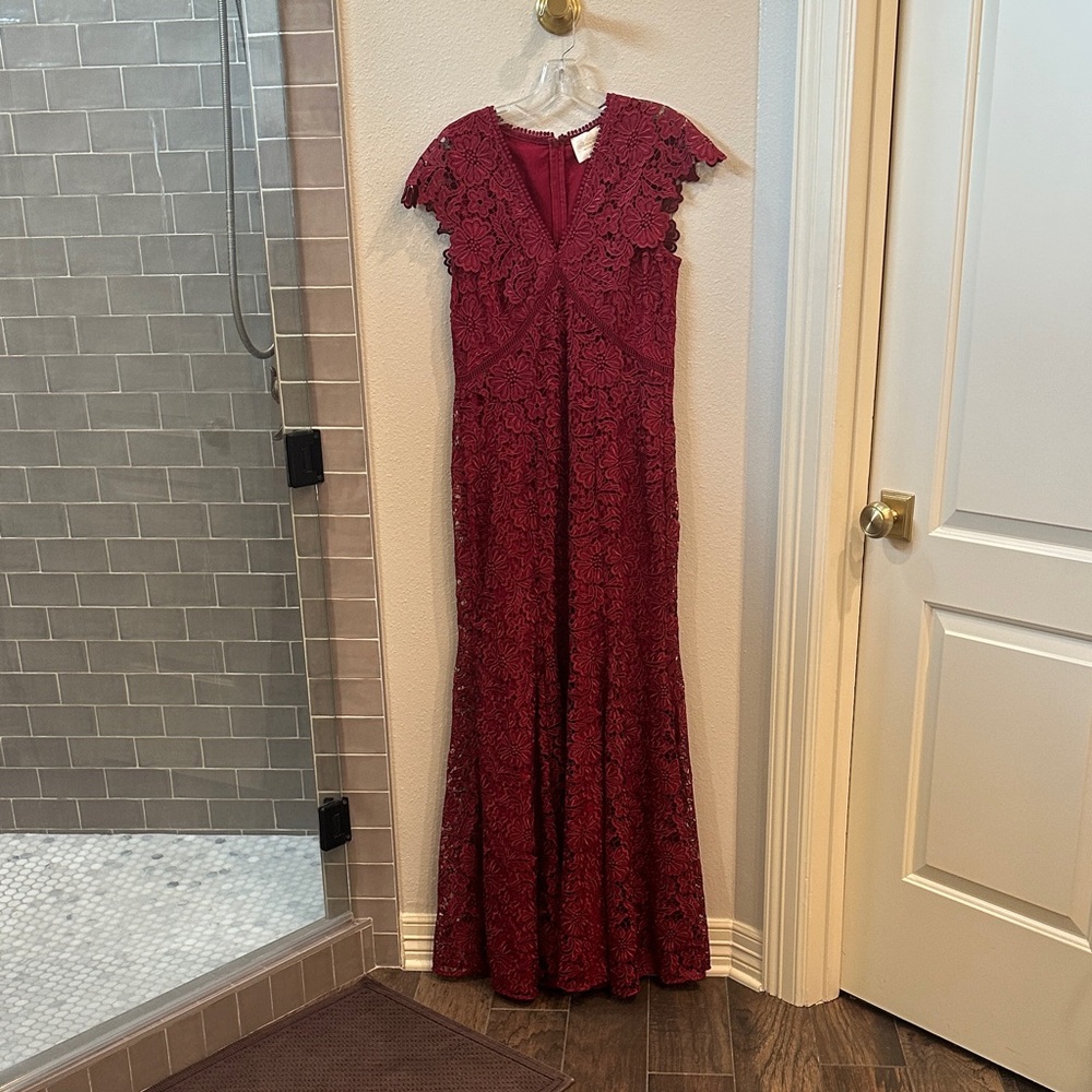 Shoshanna Burgundy Lace Maxi Dress